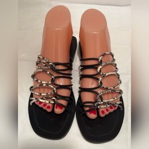 Ted Baker Black and Patterned Strappy Sandals SZ 7.5 (38) Pre-owned